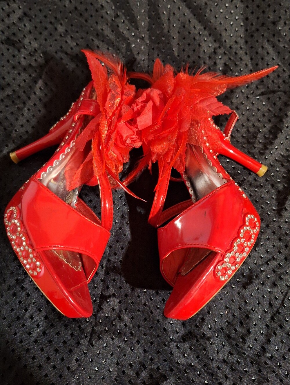 Red Feather & Crystal High Heel Sandals - Women